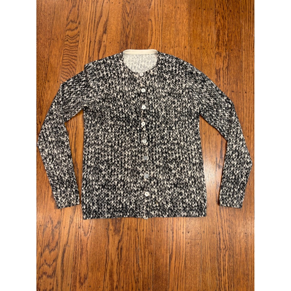Worth 100% Wool Marled Cardigan Black White Button Front Sweater Small